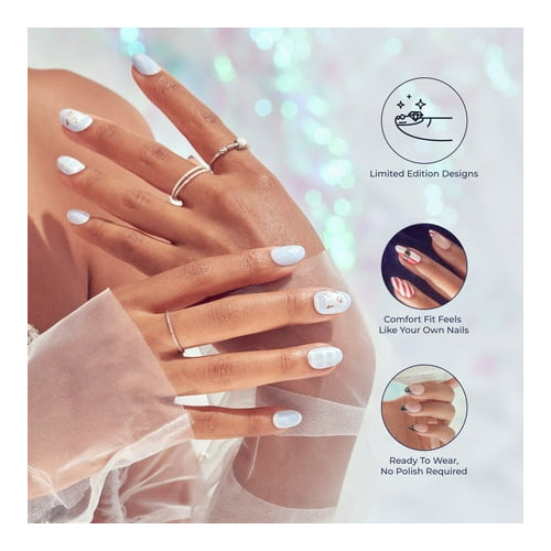KISS Voguish Fantasy Press on Nails, Bring Me Love, White, Short Almond, 28 Ct