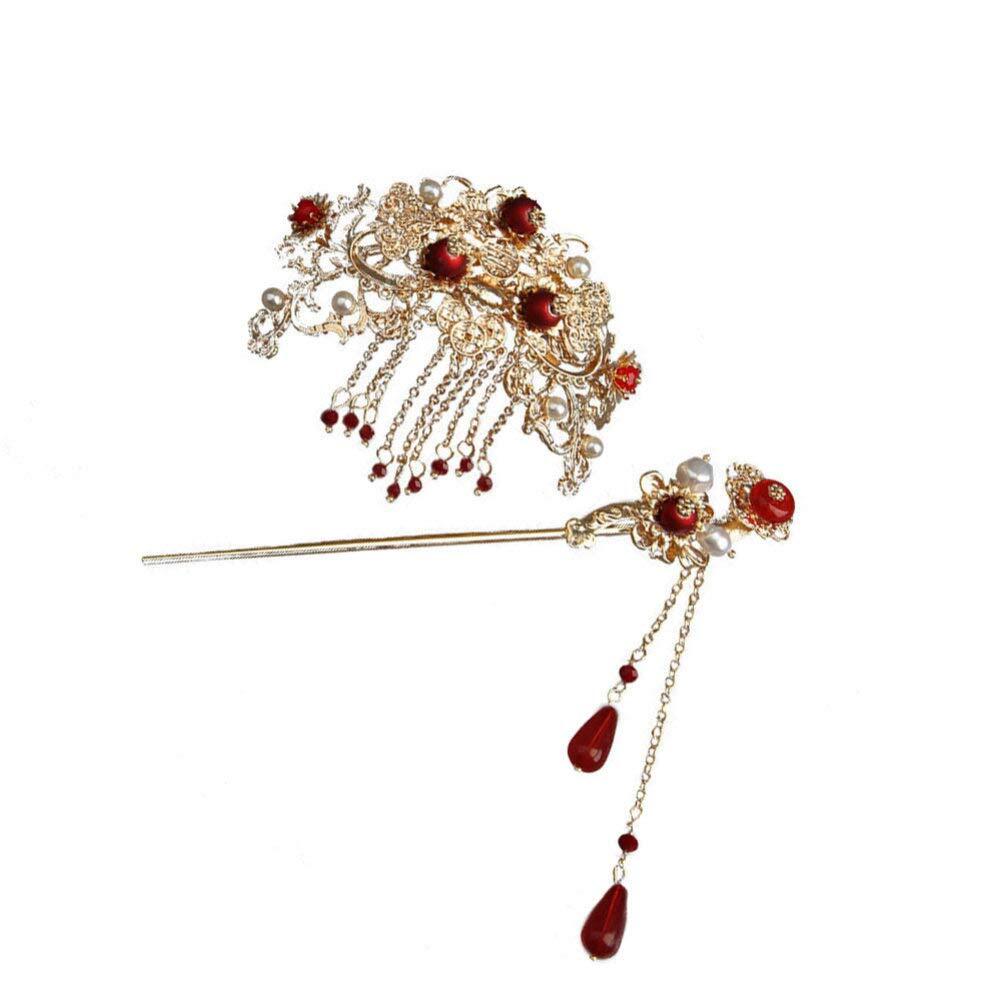 Hair Sticks For Women Chinese Accessories Vintage Tassel Red