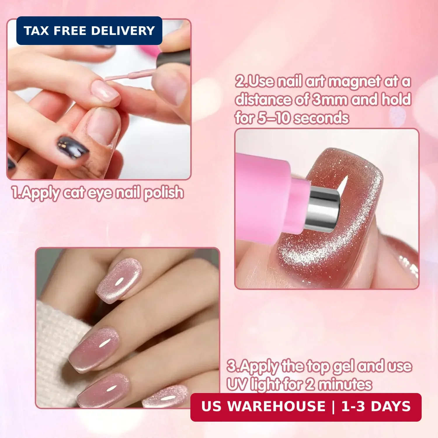 4Pcs Cat Eye Nail Magnet Kit for Gel Polish, 3-in-1 Magnet with Dual-Ended Pen &