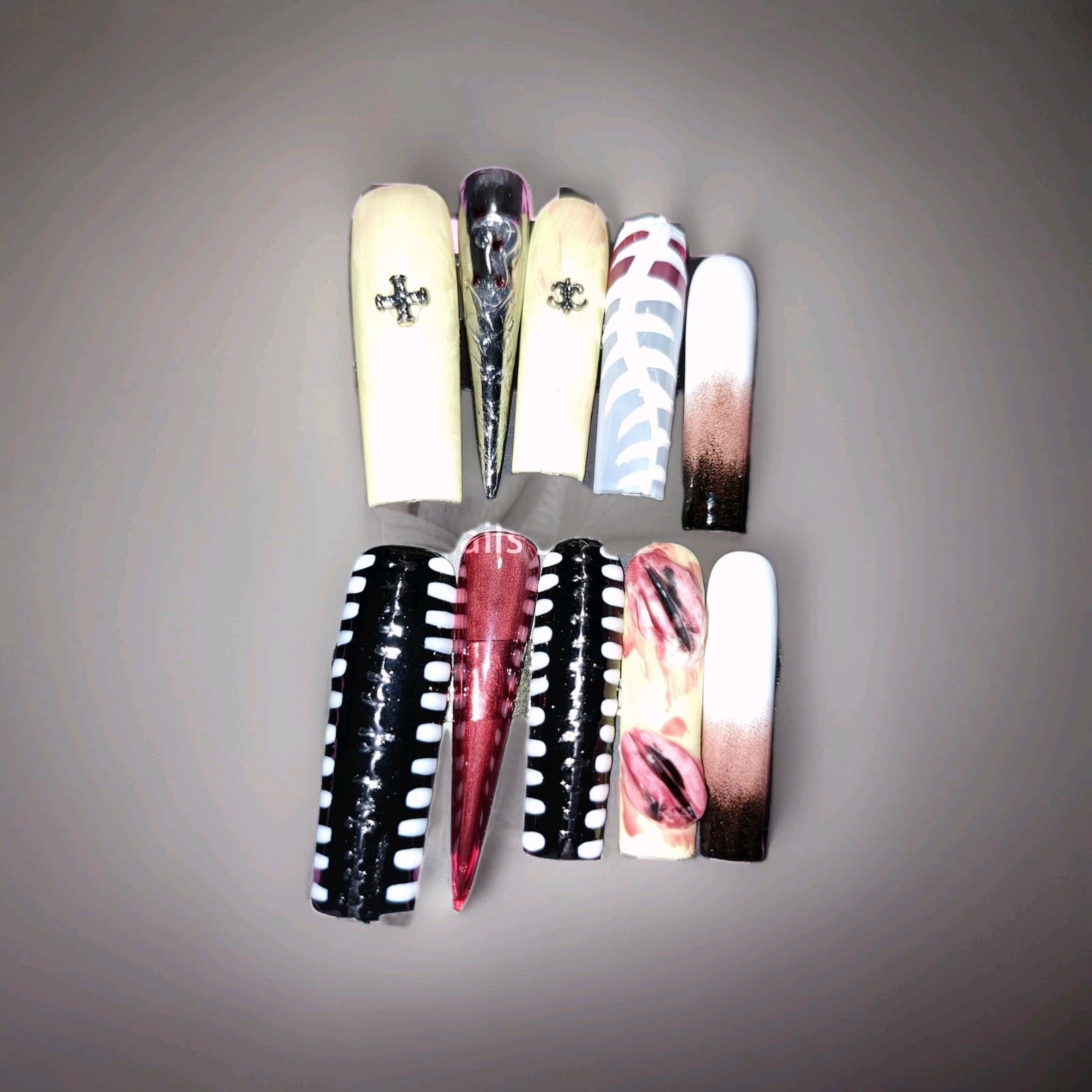 Custom Multicolor 3D Shiny Long Coffin Stiletto Press-On Nails Full Cover