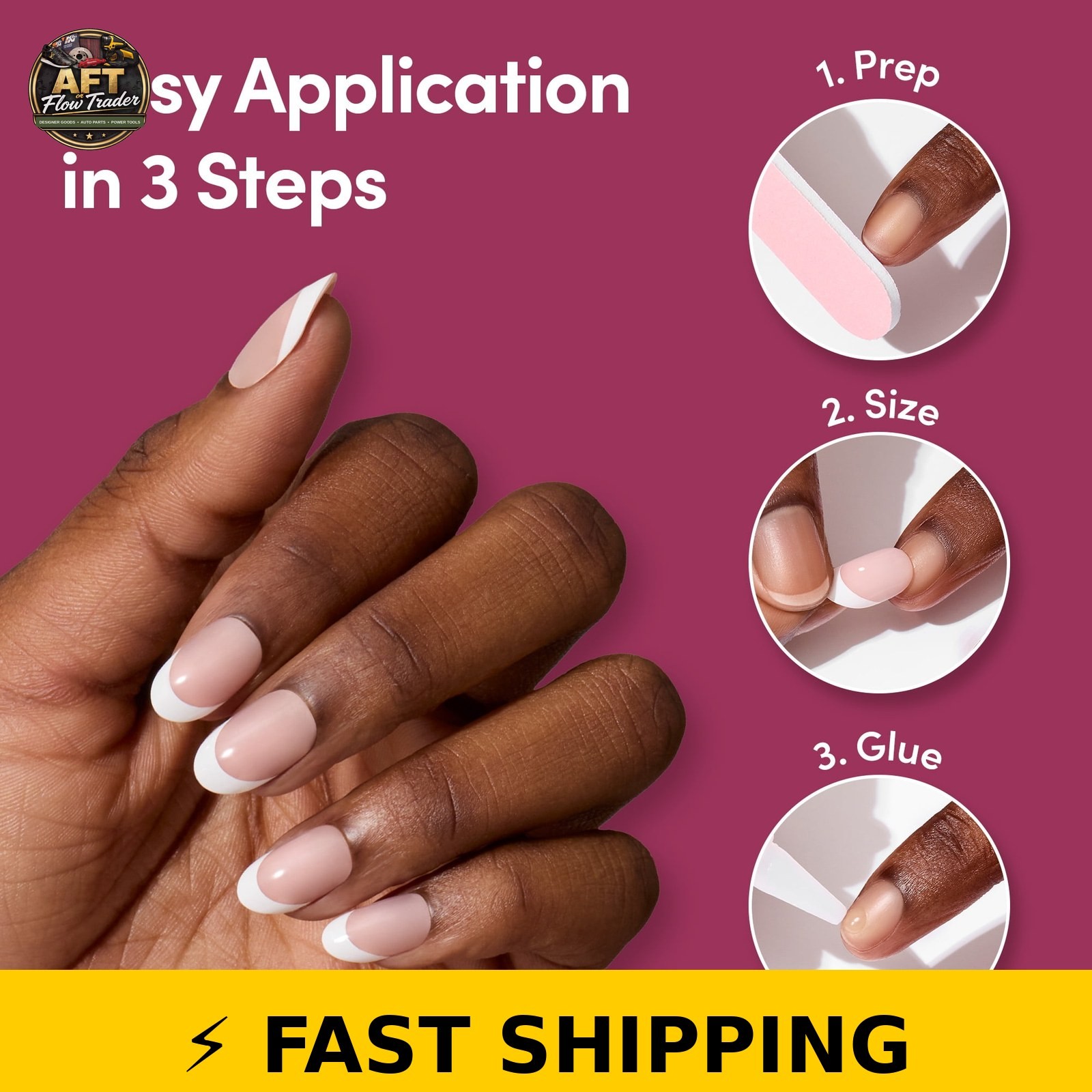 DIGI Glamnetic Short Oval Press-on Nails – Timeless French, 24 Pieces