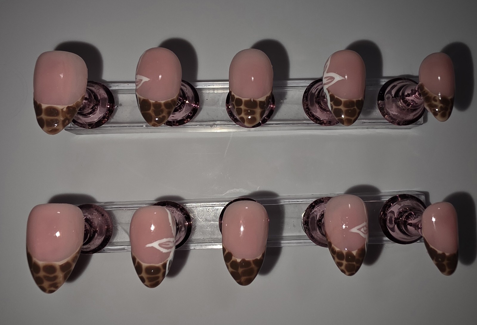Maddi Nail Co. Pink Brown & White Blooming Almond Medium Press-On Nails