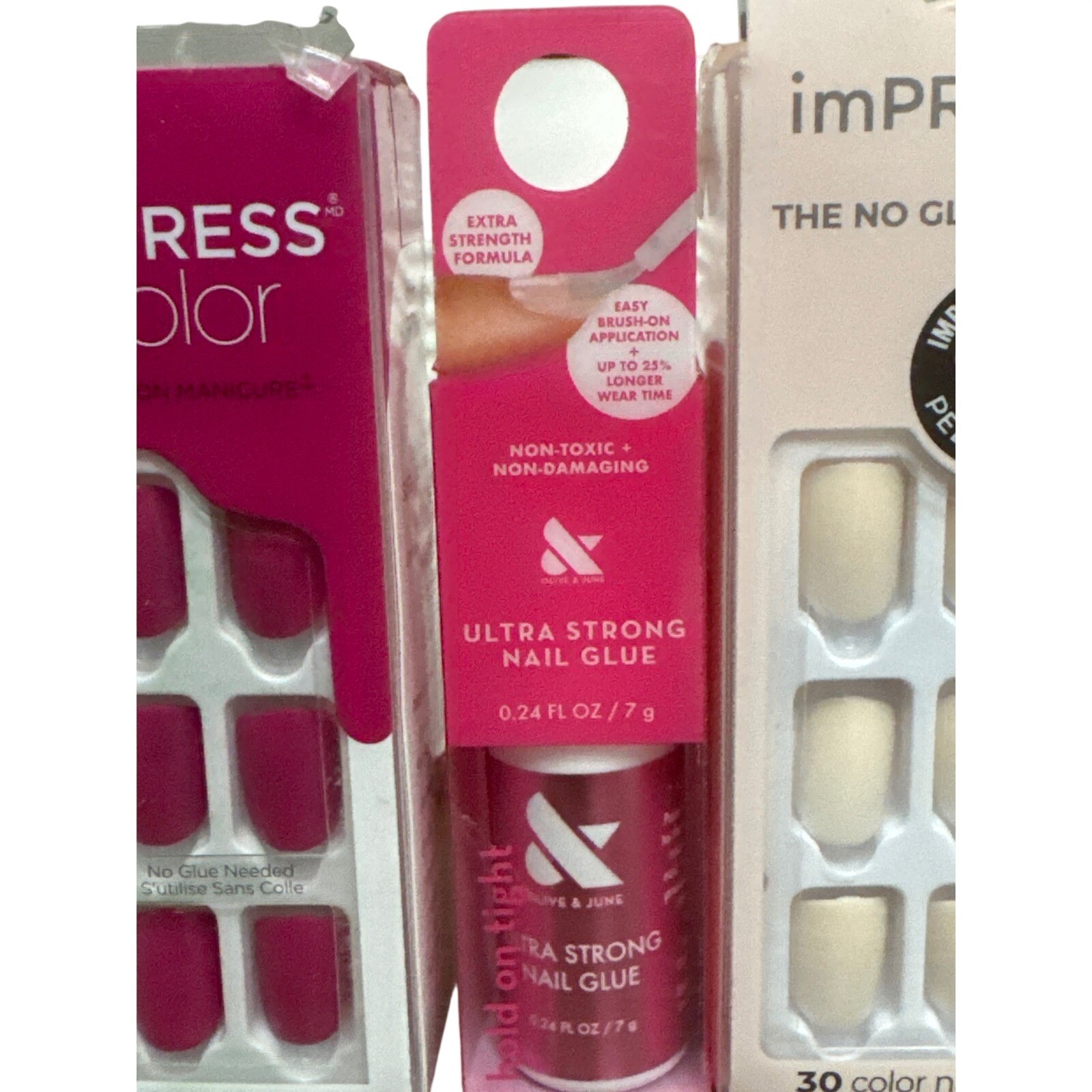 KISS imPRESS Press-On Nails Orchid Festival Point Pink & Olive June Nail Glue
