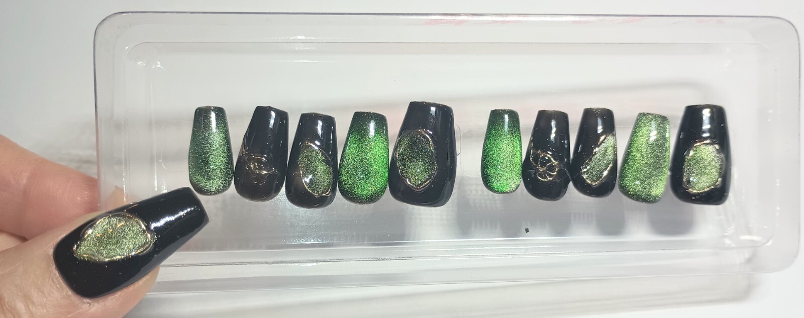 Purple Galaxy Cat Eye Press on Nails Handmade Fake Fingernails Gel Polish