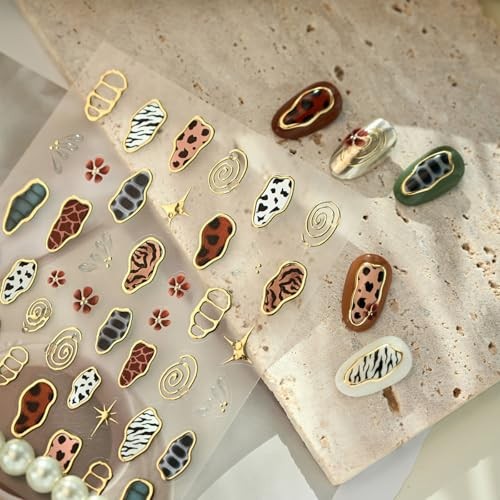 5D Embossed French Leopard Print Nail Stickers for Nail Art Cool Leopard -15