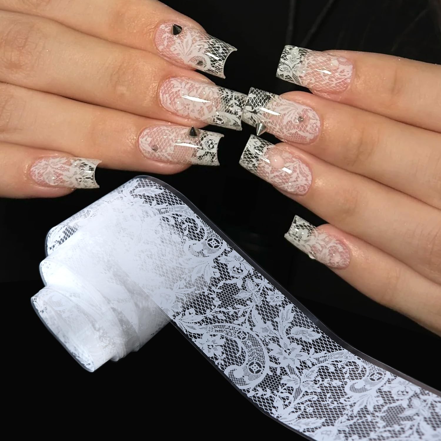 SUTOKAKA White Lace Nail Art Foil Stickers 10 Rolls