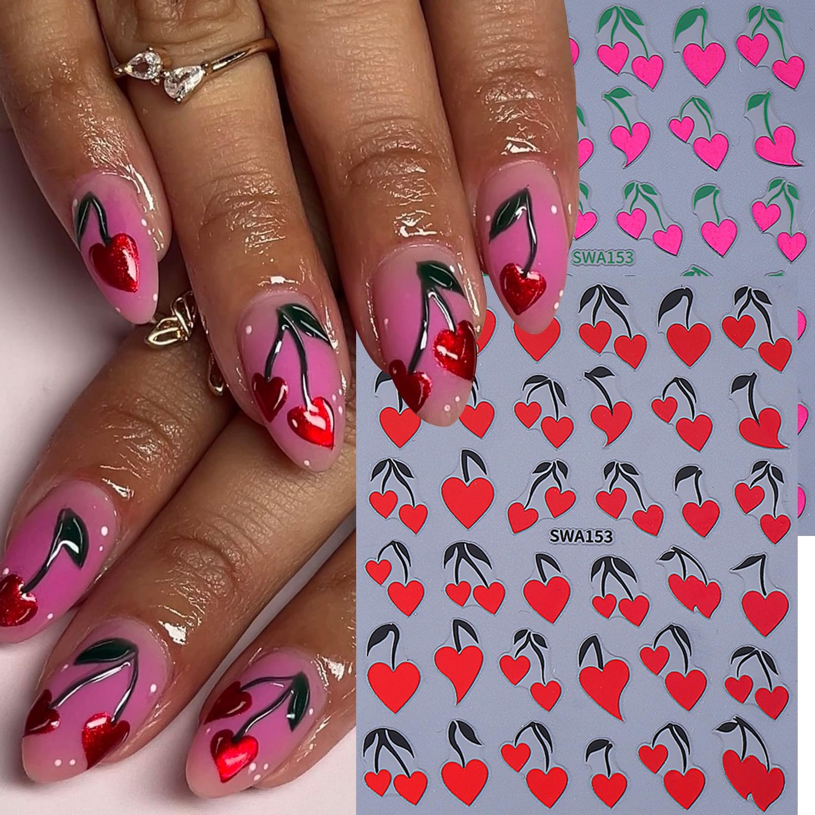 Heart Nail Art Stickers Decals 12PCS Sparkling Love Heart Vine Nail Decals 3D…