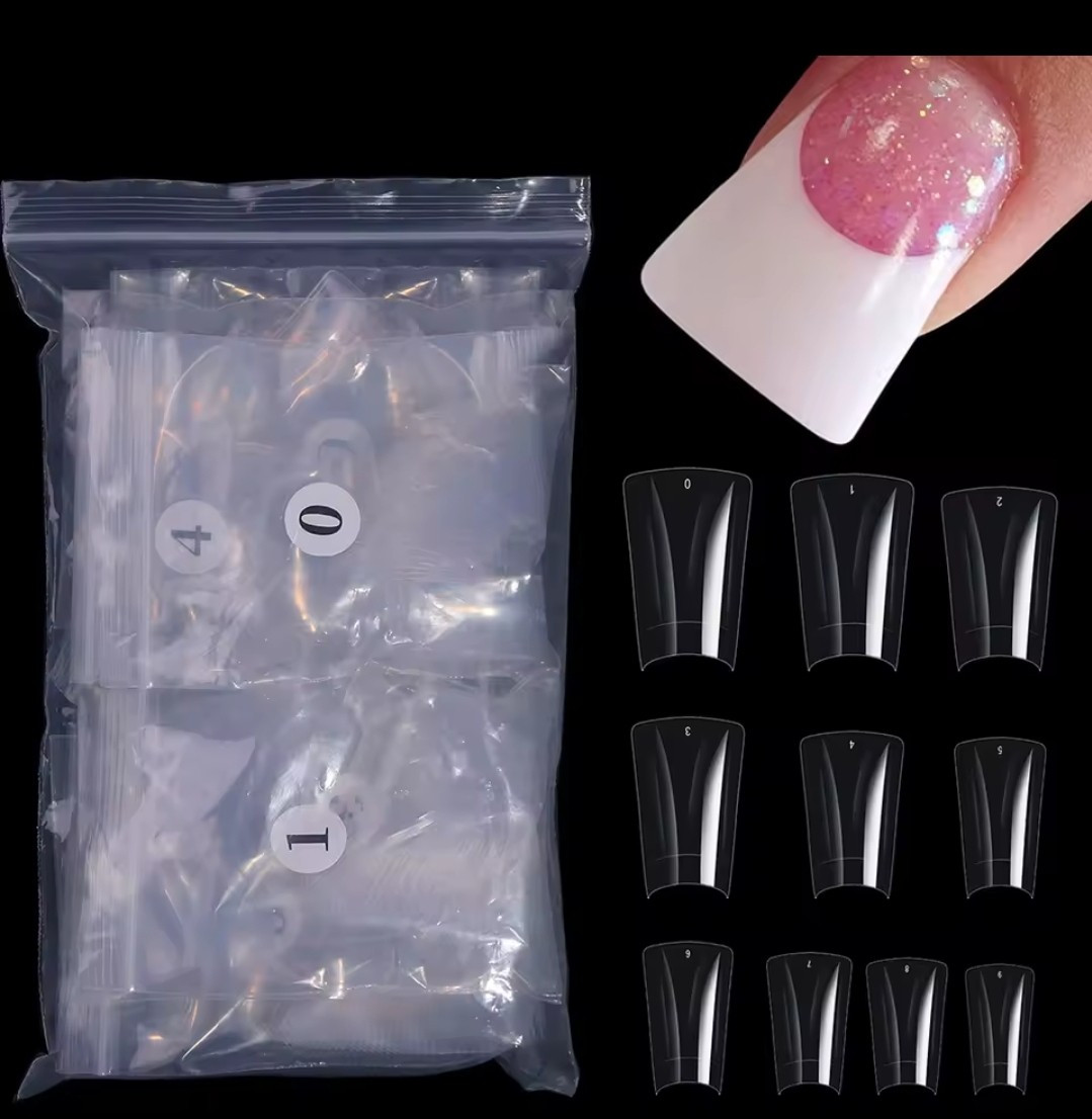 100PCS Duck Nail Tips, Clear Long Duck Nail Tips for Acrylic Nails-half Cover