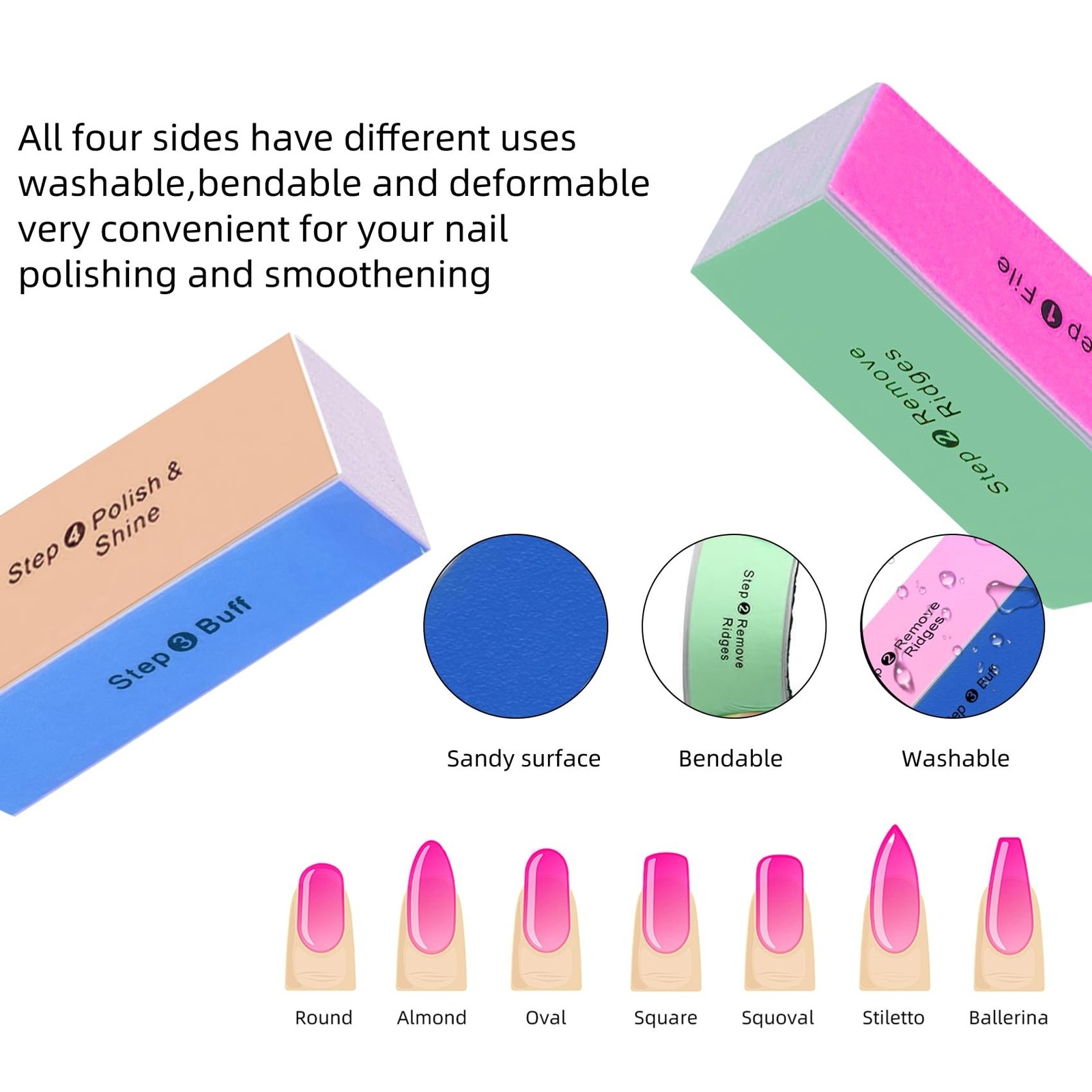 SKYPIA 2 Packs 4 Way Nail Buffer Block Nail Files and Buffers, Smooth & Buff …
