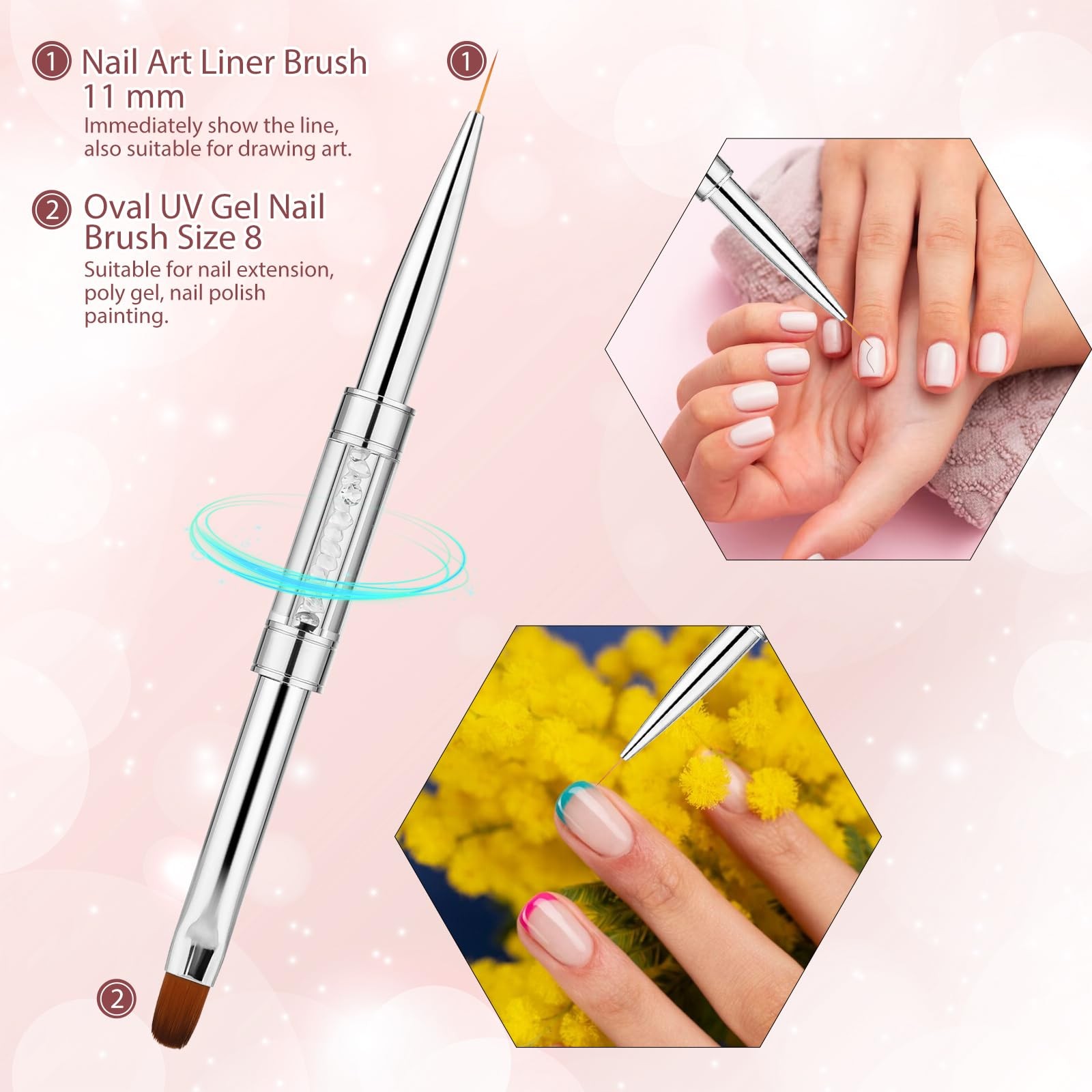 2Pcs Double Ended Nail Art Brushes Hard Gel Brush Builder White
