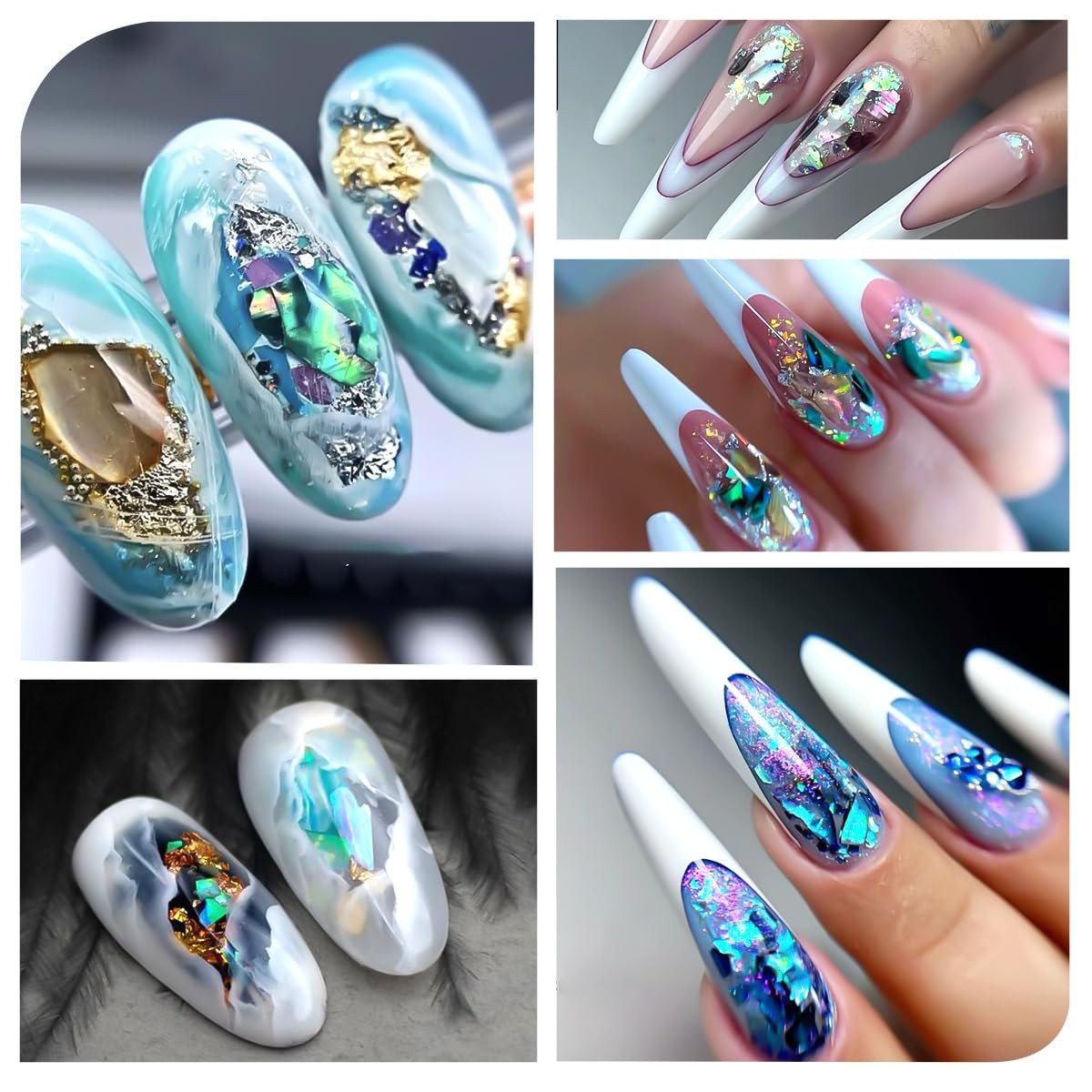 Aurora Shell Nail Glitter Flakes,Holographic Irregular Abalone Slices Sea She…