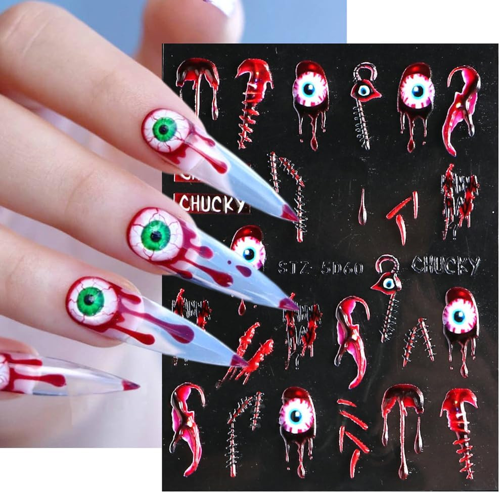 Halloween Nail Art Stickers, 5D Embossed Halloween Nail Decals Skull Ghost Pumpk