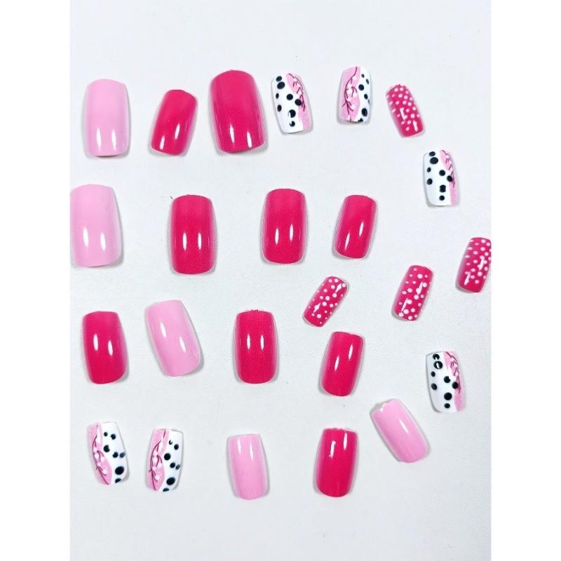 48 Cute Pink Nail Art Pieces, Detachable and Reusable, Suitable for Girls