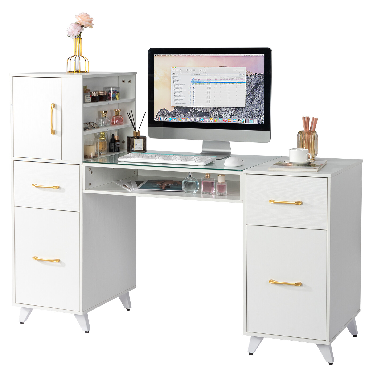 Manicure Table Nail Station Makeup Desk with Drawers Beauty Salon