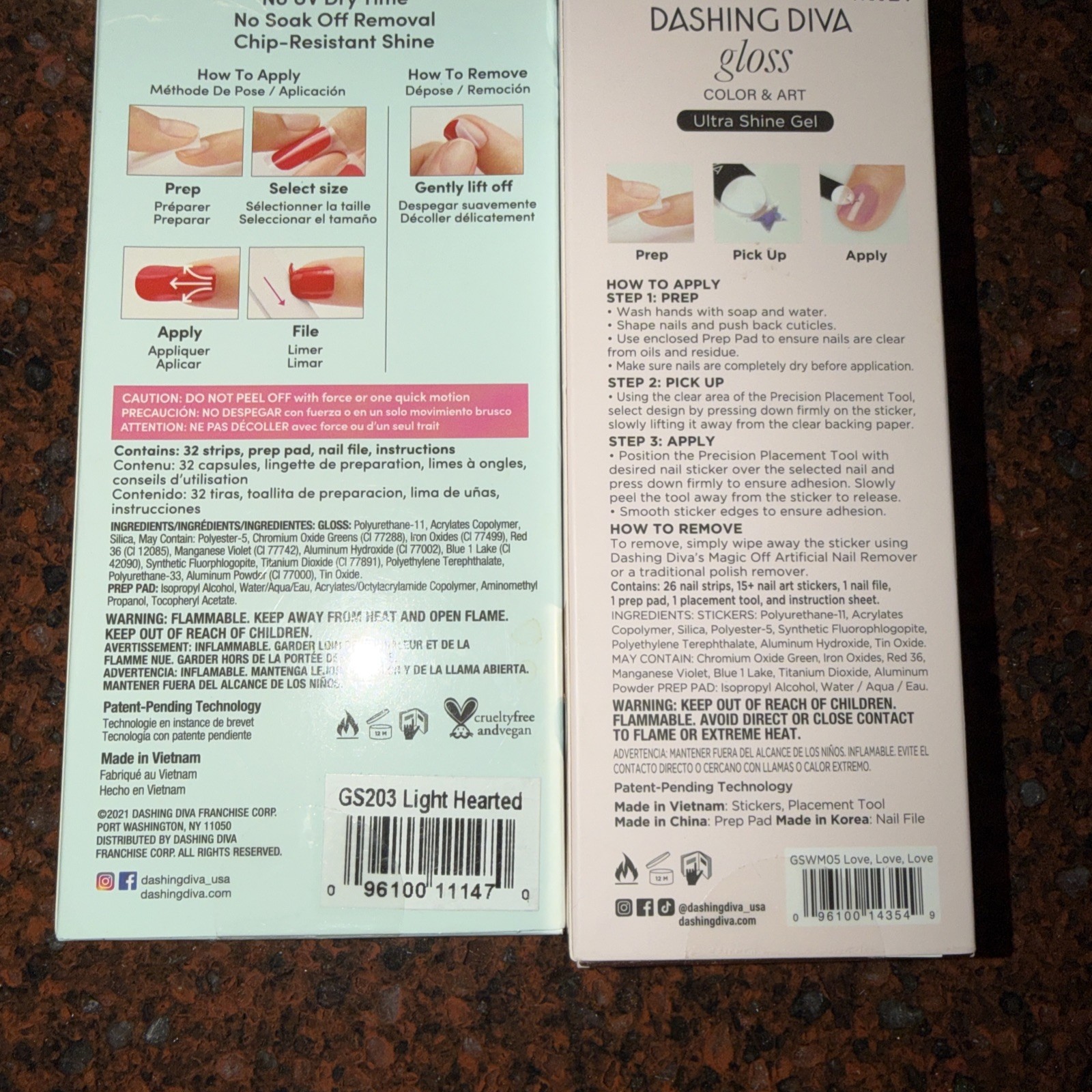 2 Packs Dashing Diva Gloss Ultra Shine Gel Palette Nail Strips & Sticker Hearts