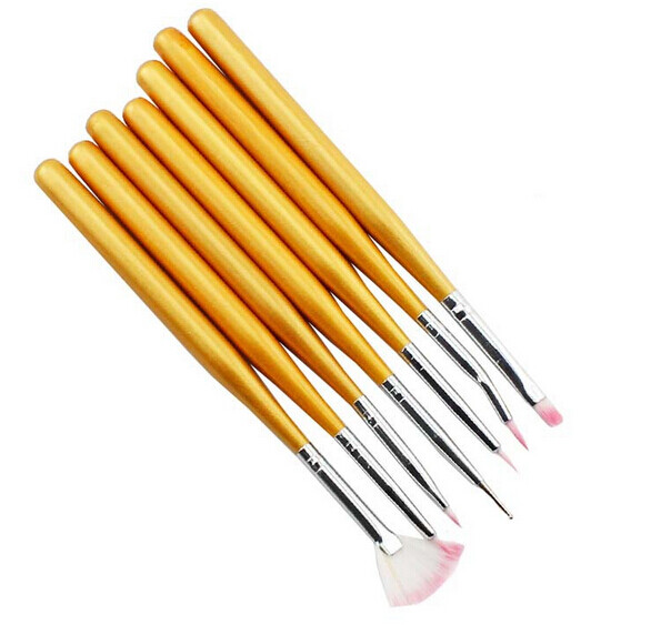 7Pcs wooden Acrylic Nail Art Pen Tips UV Builder Gel Painting Brush Manicure Set