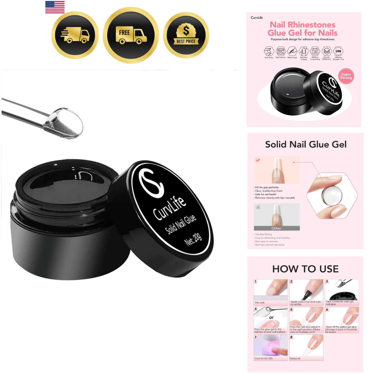 Soft Gel Solid Nail Glue-15g for Press On Nails, Upgrade 3 in 1 Soft Gel Full…