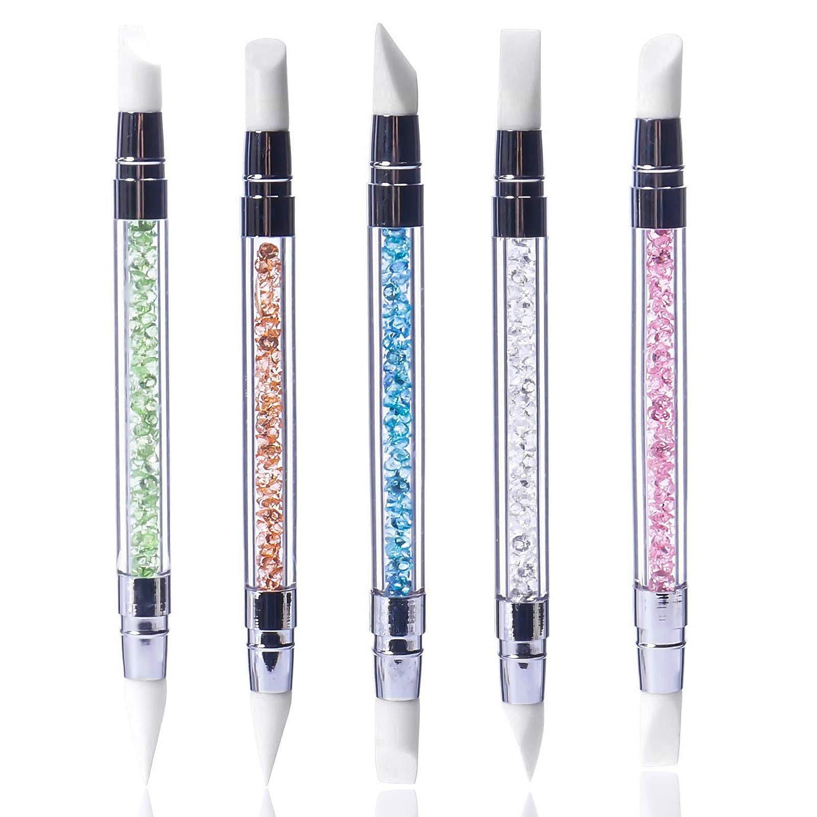 Hanyousheng 5Pcs Silicone Nail Art Sculpture Pen Green+Orange+Blue+White+Pink