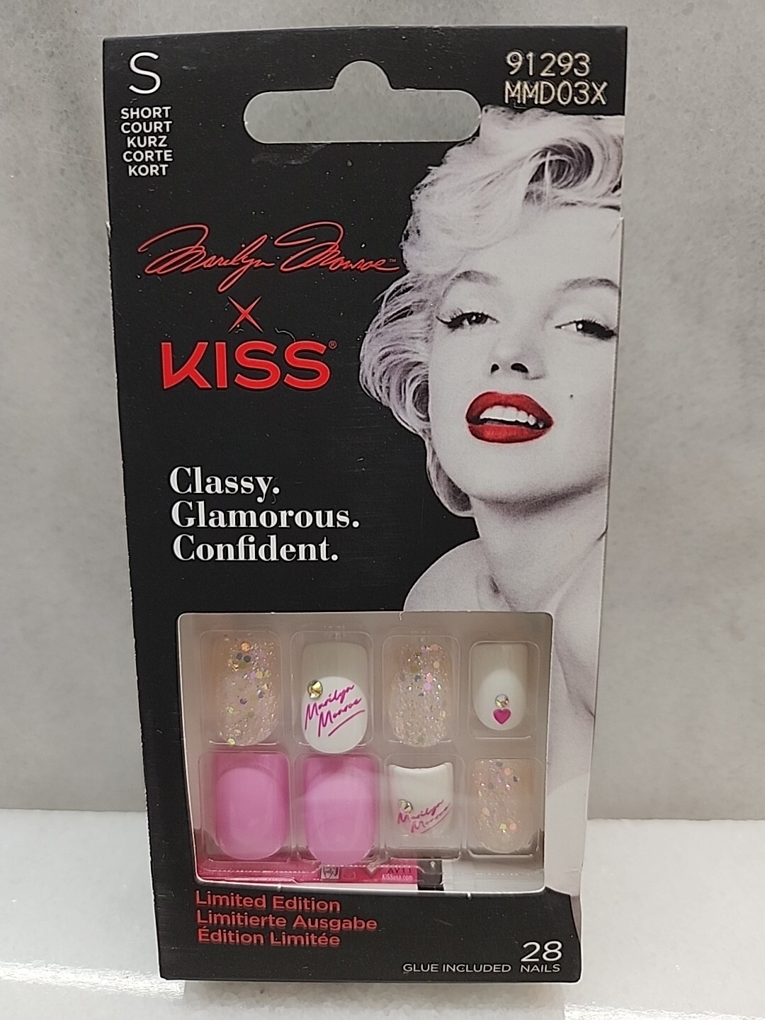 1 Marilyn Monroe x Kiss 28 Artificial Short Squared Glue On Nails Pinks 91293