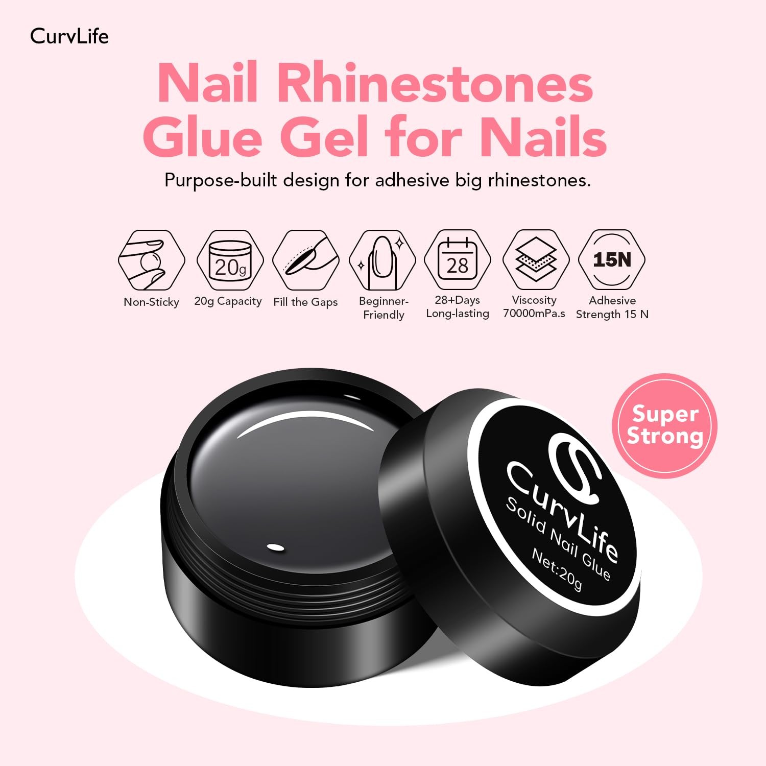 Solid Nail Glue For Press On Nails, 15g Curv Life Solid Gel Nail Glue For Nai
