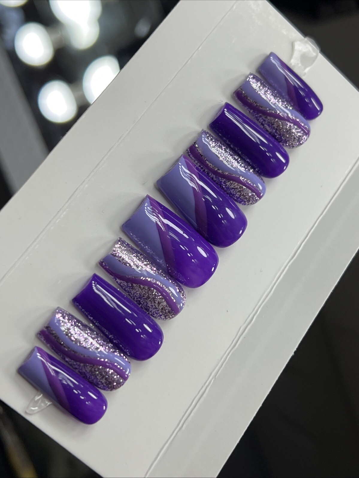 🤍 CUSTOM Hard Gel Press On Nails, Purple Glitter BLING 10p FULL SET W Kit