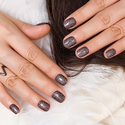 Medium Length Press on Nails False Nails Full Cover Short Fake Dark Brown