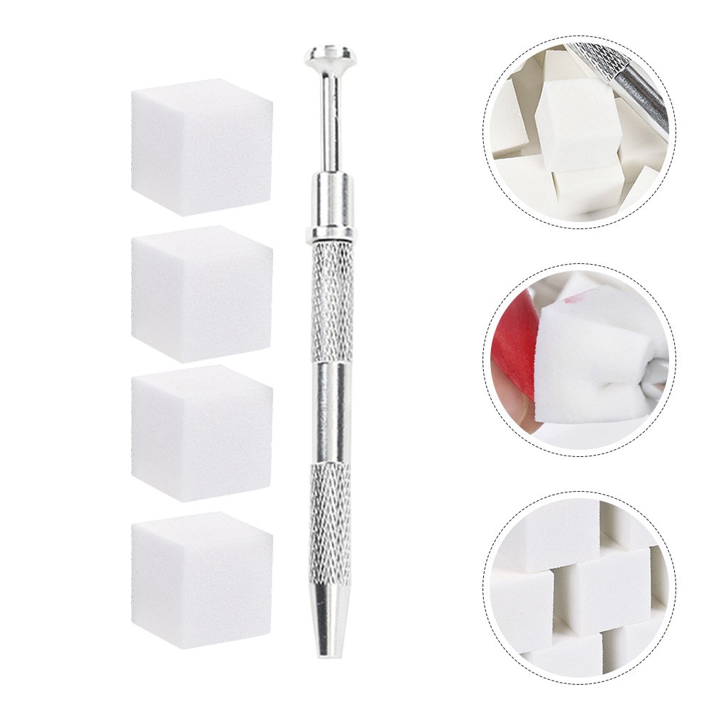 1 Set Small Soft Nail Sponges and 4-Prong Metal Grabber for Manicure Use
