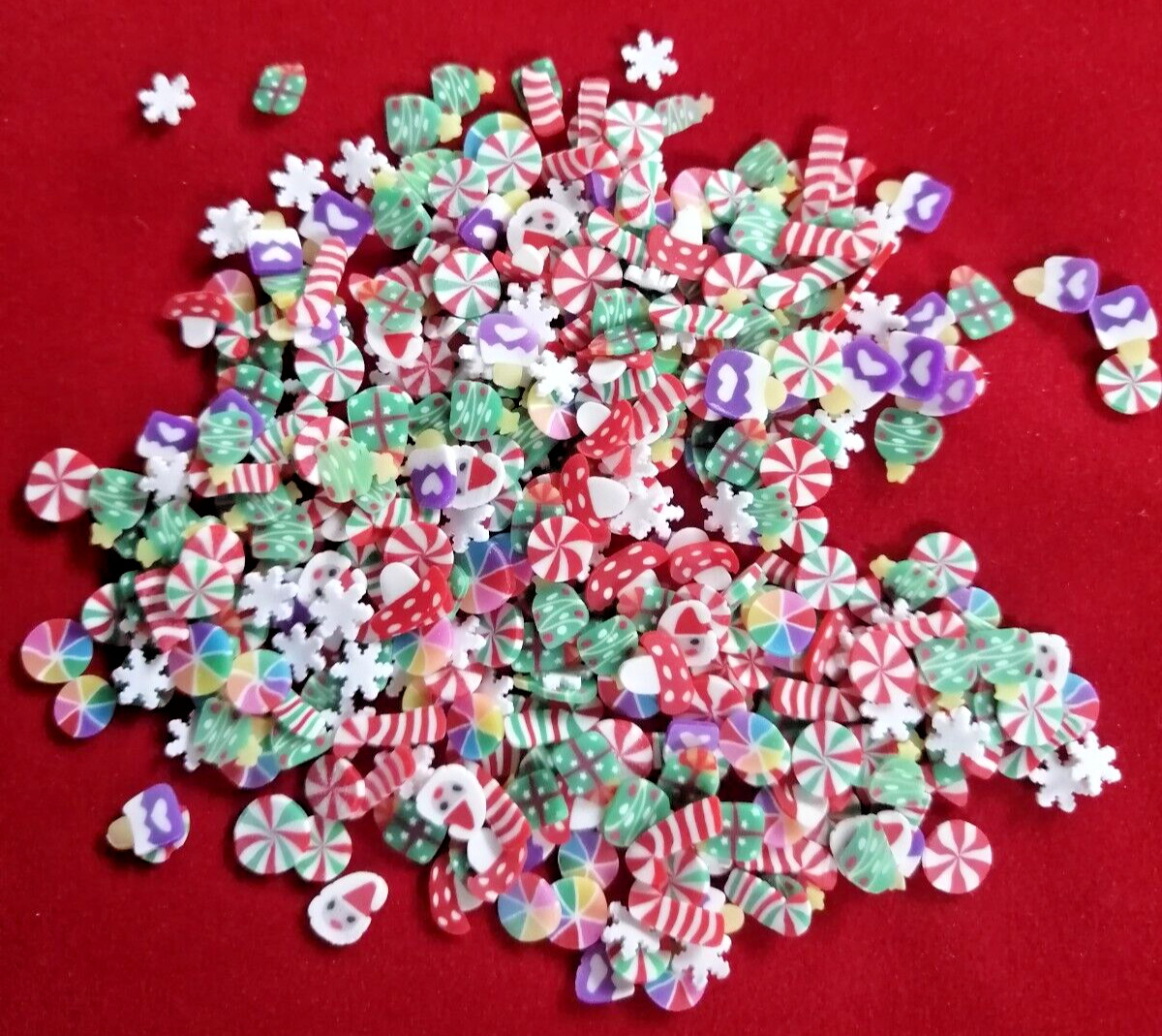 Fimo Clay Xmas Santa Snowman Gingerbread Rudolf Snowflake Cane Tiny 3D Nail Art
