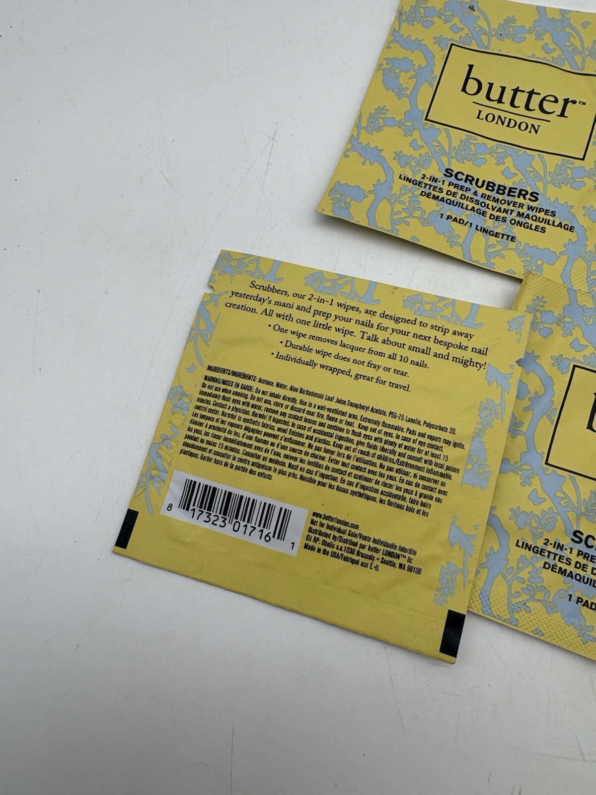 Butter London Scrubbers 2 in 1 Prep & Remover Wipes 1 Single Pad Lot Of 3
