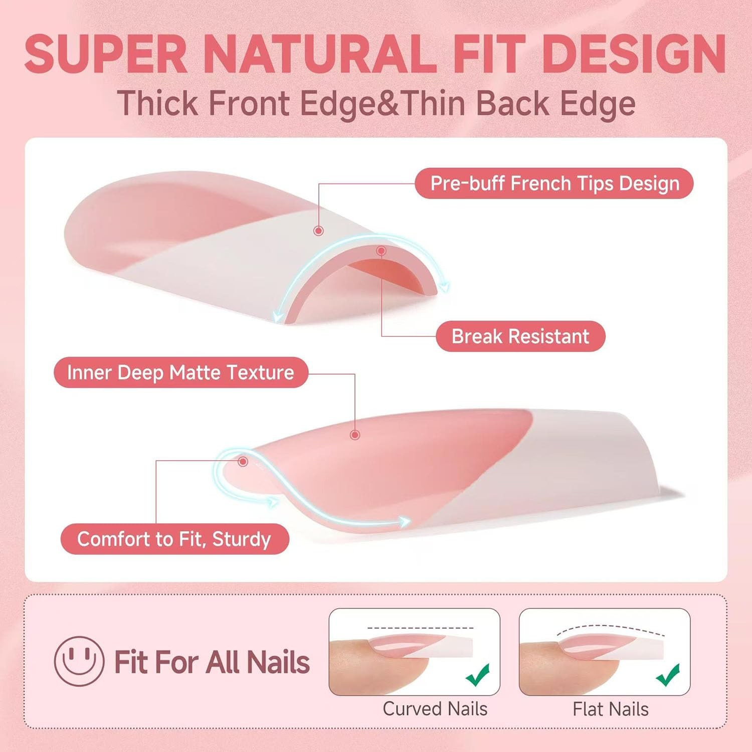 French Tip Press on Nails Short Almond Fake Nails Nude & Pink Gradient False …