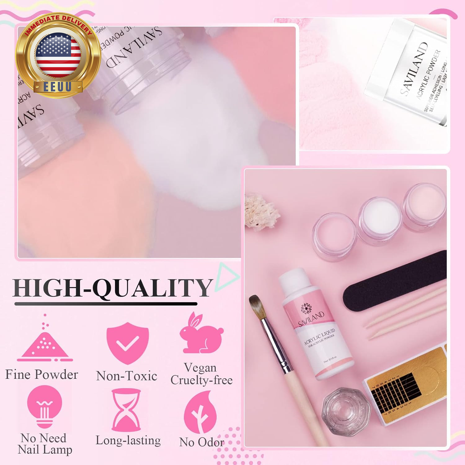 Acrylic Nail Starter Kit: Clear Pink Nude Acrylic Powder & Liquid, Brush, Files,