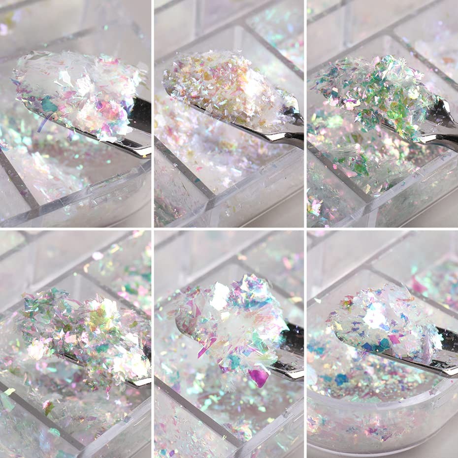 Holographic Nail Art Glitter Iridescent Flakes 12 Grids Mermaid Bright Colorf…