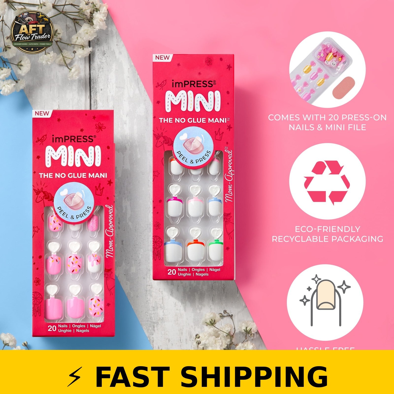 KISS Mini Press On Nails for Kids, ‘Fairest of All’, Purple, 20 Count