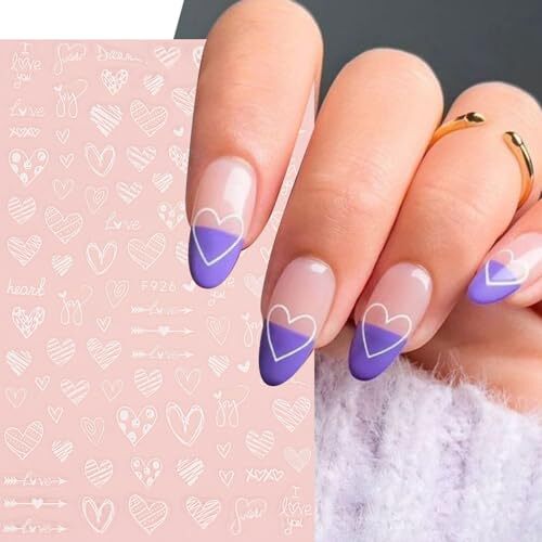 Valentine Heart Nail Art Stickers White Valentine’s Day Nail Decals 3D Self A1