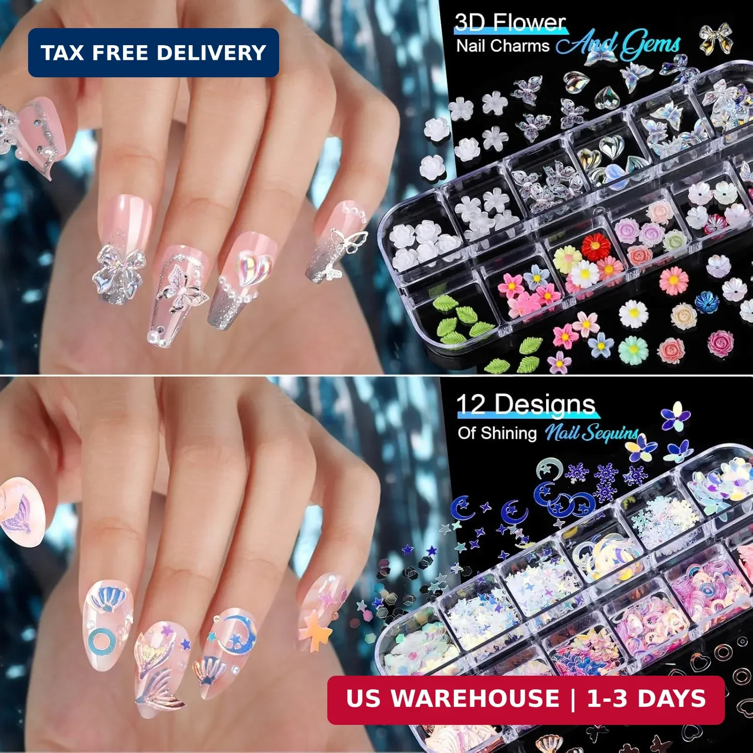 Nail Charms Nail Stickers for Nail Art Kit, 8 Boxes Nail Rhinestones Na