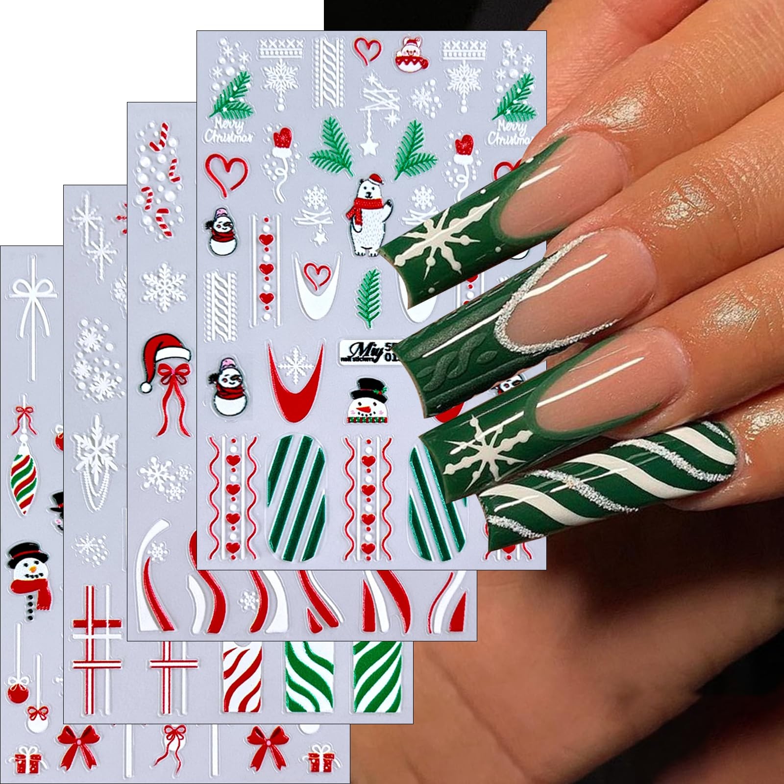 4Sheets Christmas Nail Art Stickers Hot White Lattice Santa Claus Nail Sticke…