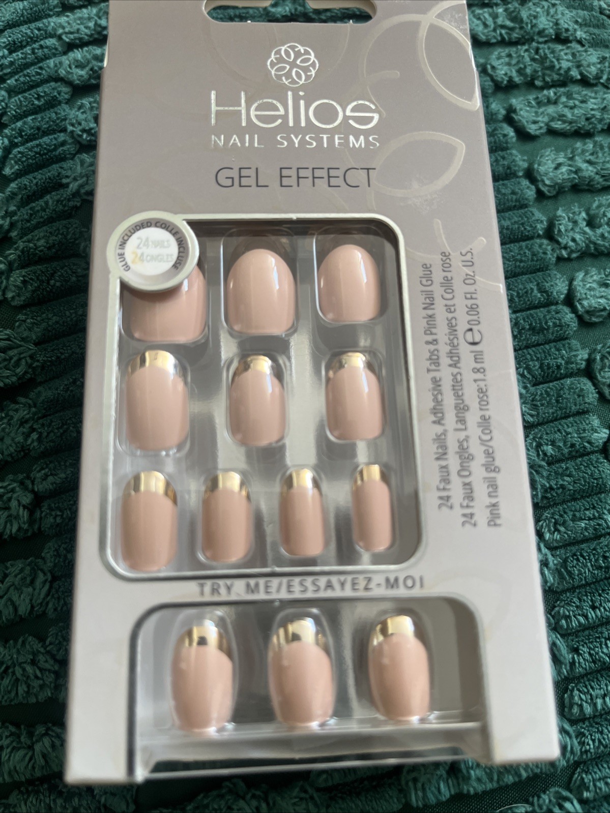 Helios Nail System Gel Effect Press On Nails 24 Count Pack Of 1 Nude With Gold