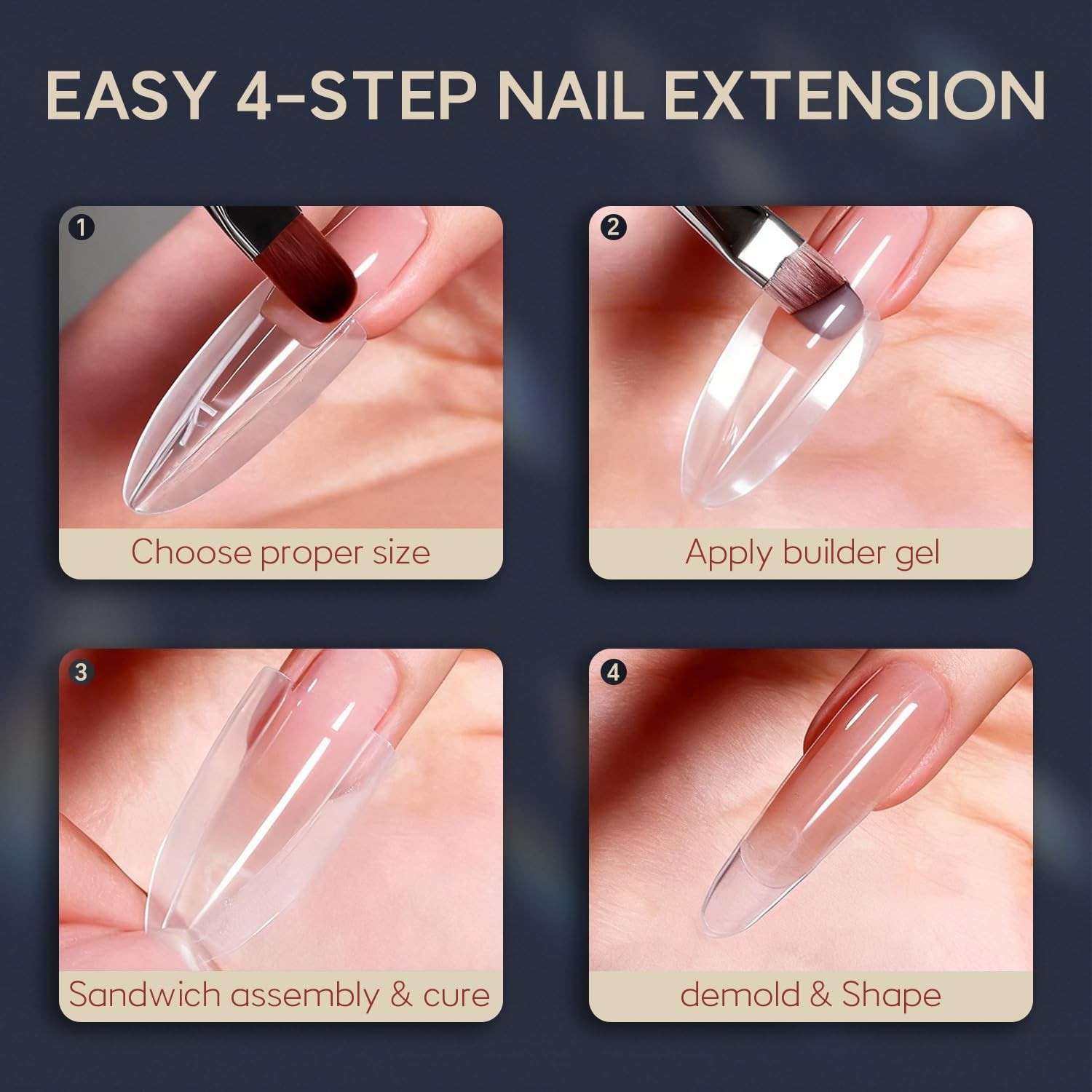 Sandwich Nail Dual Forms Builder Gel 240Pcs Coffin Nail Extension Kit Beginner