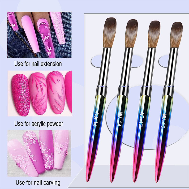 4pcs Kolinsky Nail Art Brush Pen Set for Acrylic Application Manicure E