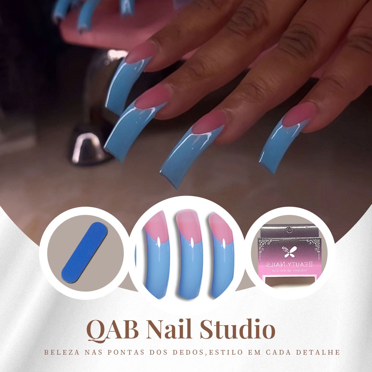 French Ombre Blue Press On Nails 20pcs Long Curved Fake Nails Wholesale