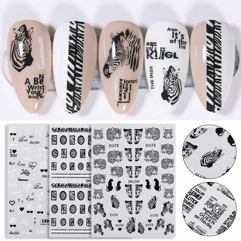 3D Nail Art Stickers Decal Manicure Snake Leopard Letters Love Star Moon NH12