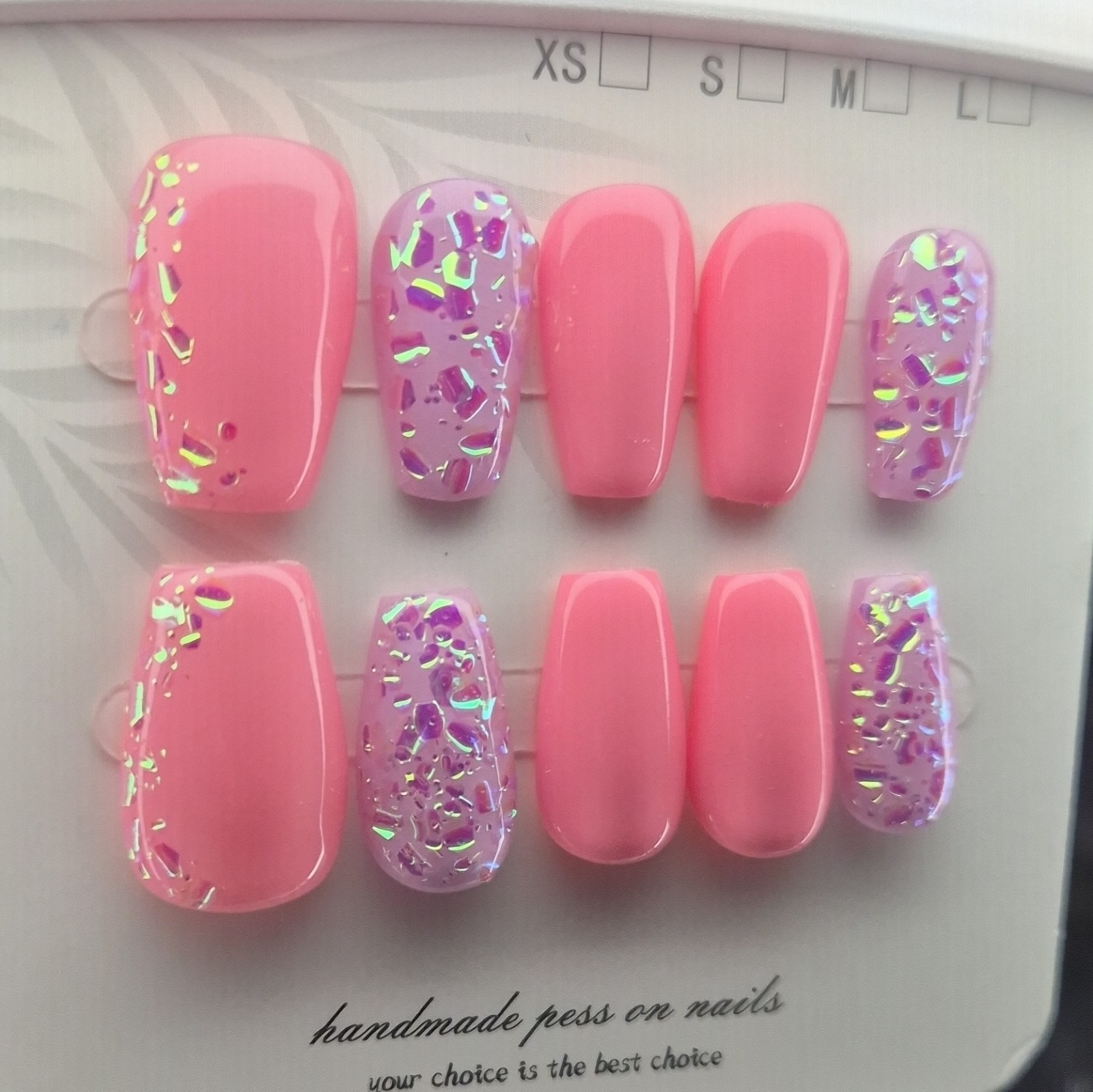 Pink Purple Glitter Coffin Press-On Nails Set Pre-Designed Full Cover