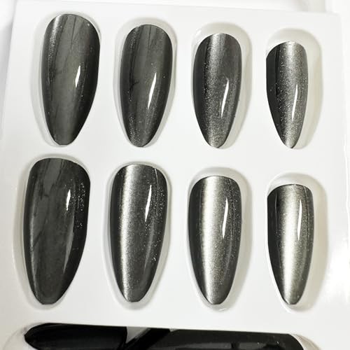 Black Cat Eye Press On Nails, Long Acrylic Fake Nails with Designs