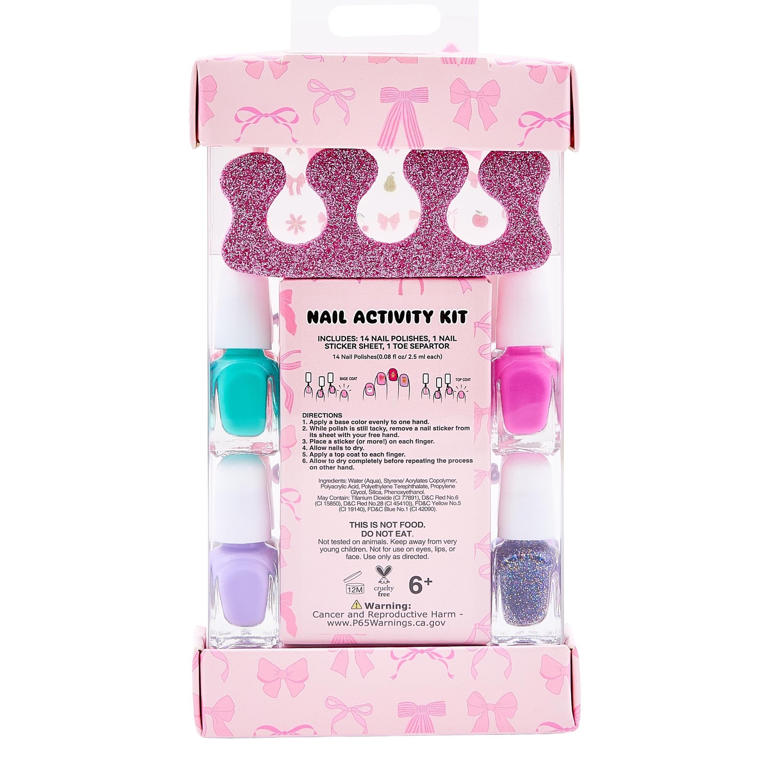 SIMPLE PLEASURES Pink Bow Kids Nail Polish Set for Girls – 14 Water-Based