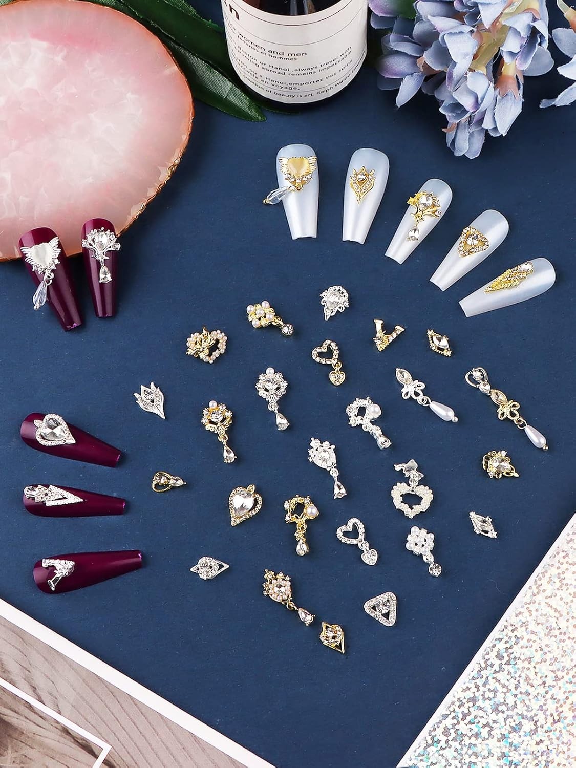 36 Pcs Versatile Nail Charms – Gold & Silver Rhinestones for Every Craft