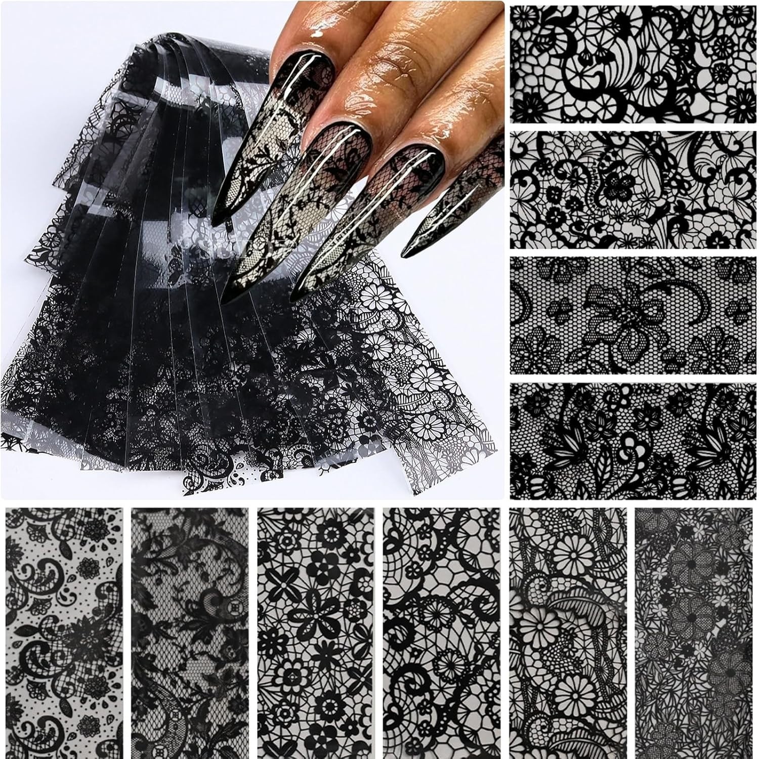 Lace Transfer Nail Foil White and Black Nail Transfer Foil Sticker, Flower Na…
