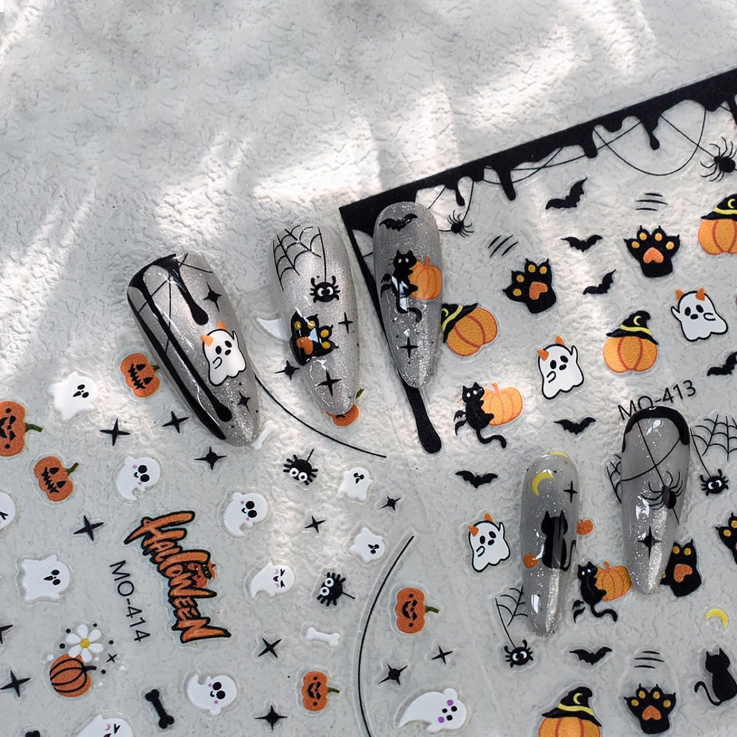 6 Sheets Halloween Nail Art Sticker Ghost Nail Decals 3D -Adhesive Spooky Pum…