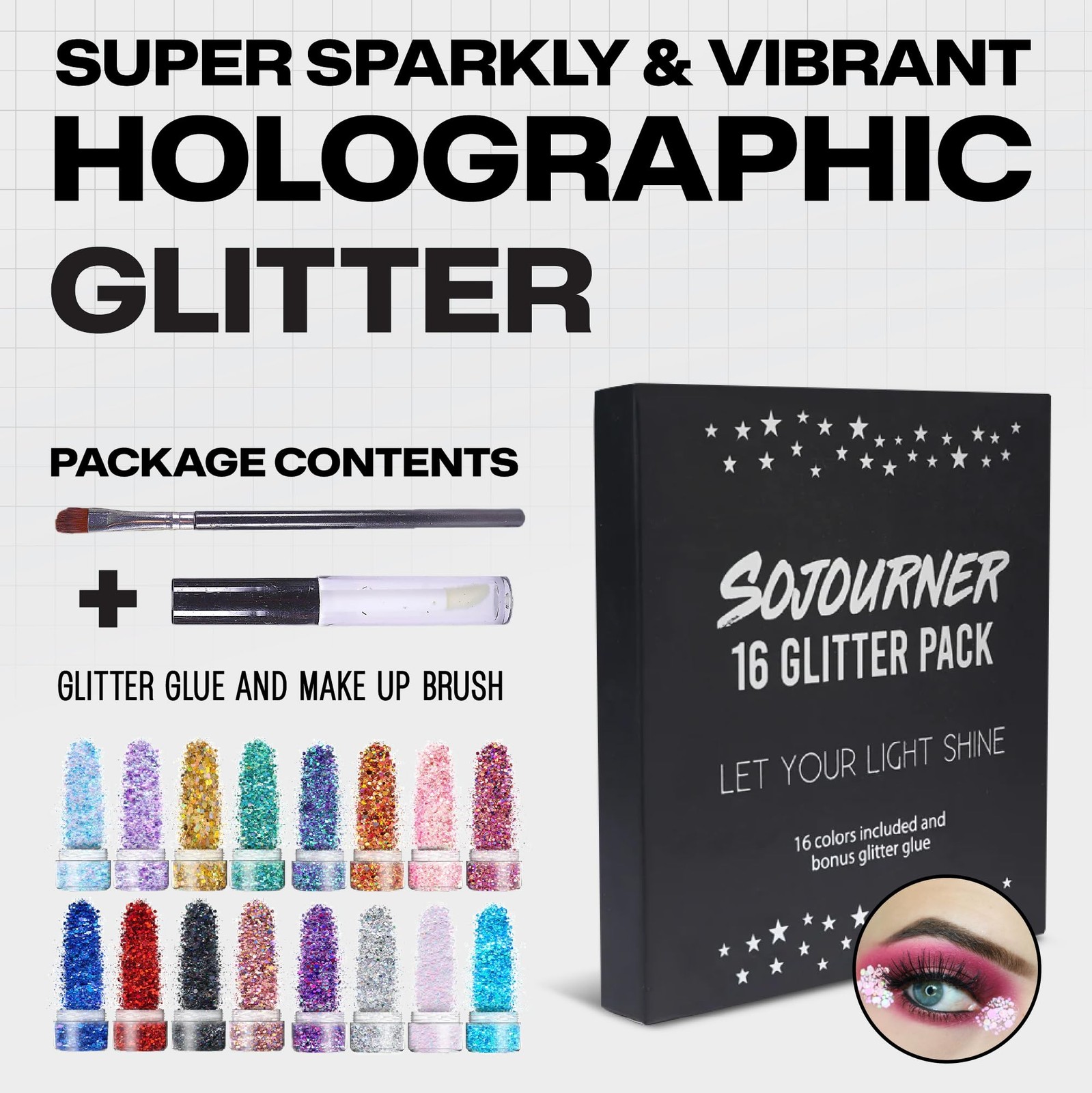 Chunky Holographic Body Glitter I 16 Colors + 16 Pack