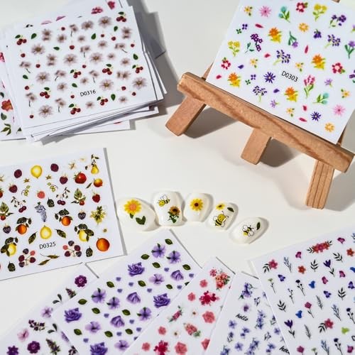 30 Sheets Flowers Nail Art Stickers Colorful Floral Butterfly Nail Style8