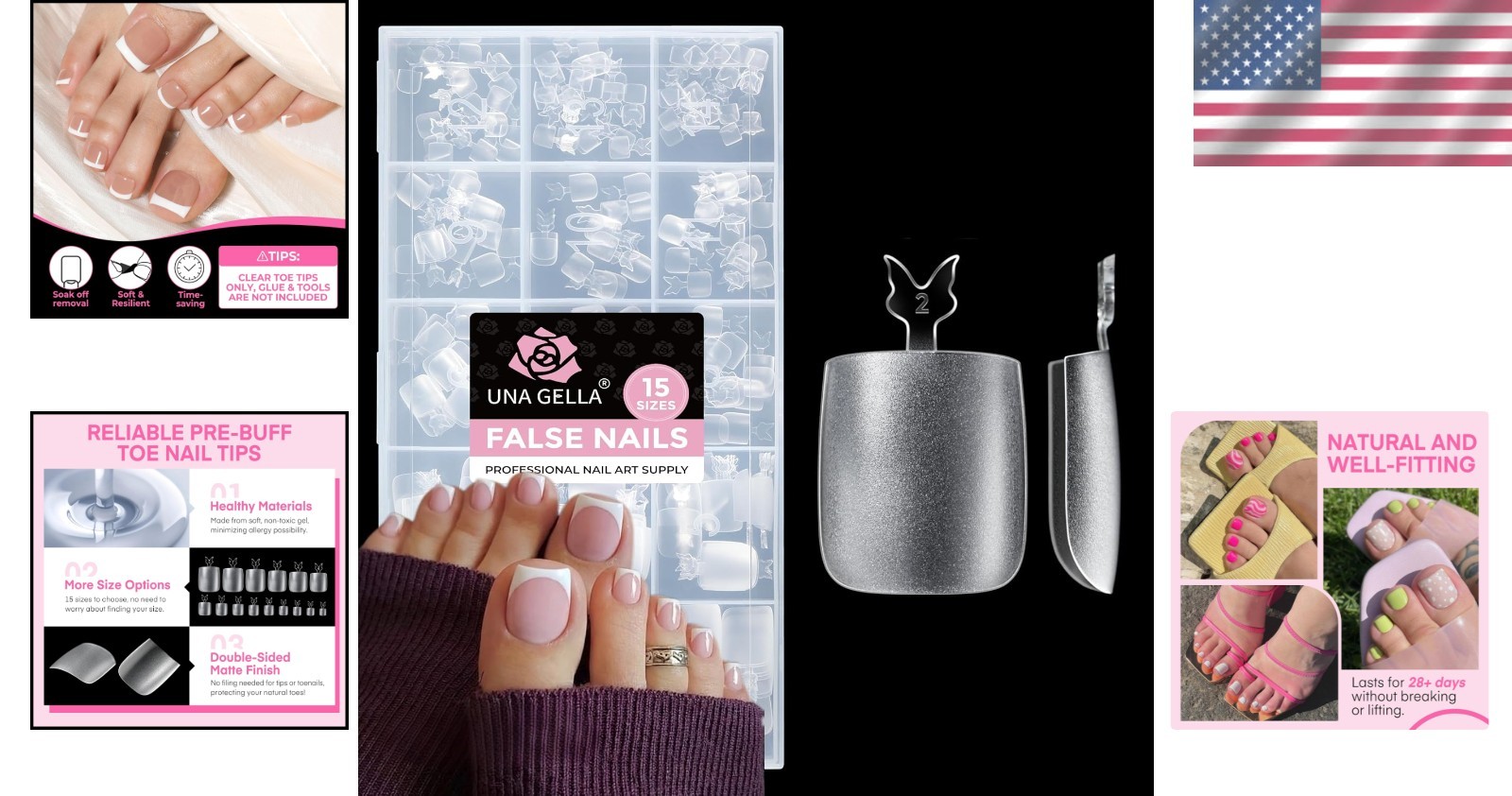 Long Wider Bang-On Square Toe Nail Tips: 15 Sizes & 216 PCS Collection